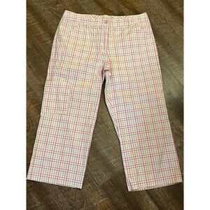 Lilly Pulitzer Women’s Capri Pants Sz 10 Pink White Green Plaid Cropped Light
